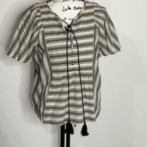 469- Sweet Lemon NWT Tan & Black Boho Top with Buttons. Size Medium